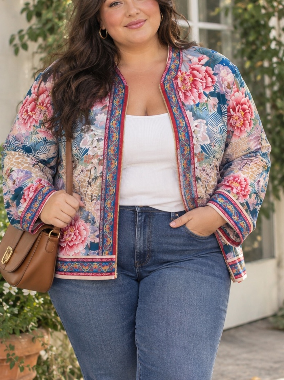 Fashion Nova Floral Zip Jacket Plus Size 3X Statement